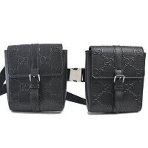 Gucci GG Embossed Waist Bag W Clutch Shoulder Black Leather